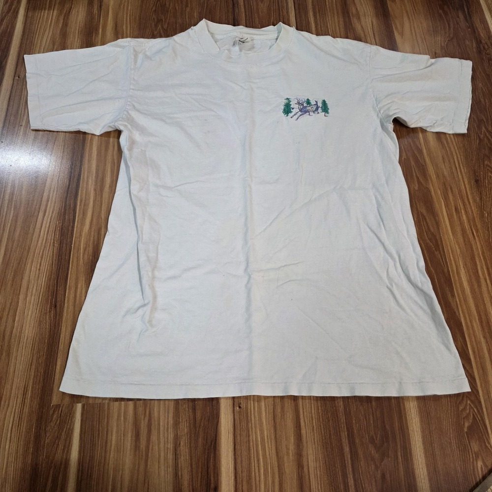 Vintage Oneita Deer‎ Trees Shirt Mens XL White Power-T Made USA Wildlife Tee